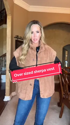 Stay warm and stylish in this cozy teddy fleece vest.  Perfect for layering over your favorite basics.  #fallfashion #teddyvest #cozyoutfits #layeringstyle  #trendystreetwear