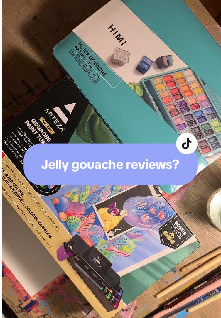 I want to get back into art supply reviews so let me know which one you’d like to see first! 🥰 #artsuppliesreview #artsupplies #jellygouache #gouache #gouacheillustration 