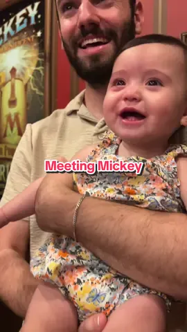Getting emotional while waiting for her turn to meet Mickey 😭🥺 #DisneyCharacter #MickeyMouse #MagicKingdom #BabyTok #BabyFever 