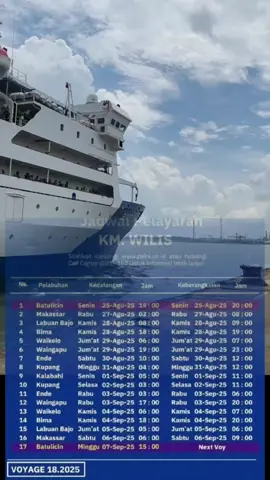 Update jadwal keberangkatan Pelni 25 Agustus - 7 September   Melayani semua rute tujuan ⛴️ Pelabuhan Batulicin – Makassar – Labuan Bajo – Bima – Waikelo – Waingapuu – Ende – Kupang – Kalabahi 