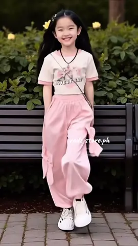 (Sweet Kids) 4-14Years Girls Cargo Suits Summer Korean style Fashion Printed Short Sleeves Bow-knot Wide-leg Pants Casual Suit #fashion #kids #korean #trending #fyppppppppppppppppppppppp 