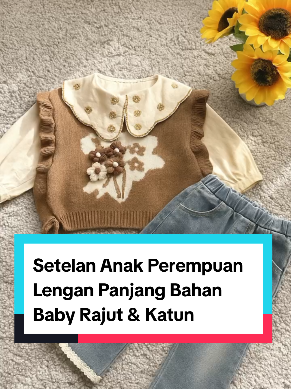 ANGENIUS Setelan Anak Perempuan Lengan Panjang Bahan Baby Rajut & Katun Premium Motif Bunga Celana..!!#setelananak #bajuanak #bajukekinian #abcxyz #fyp 