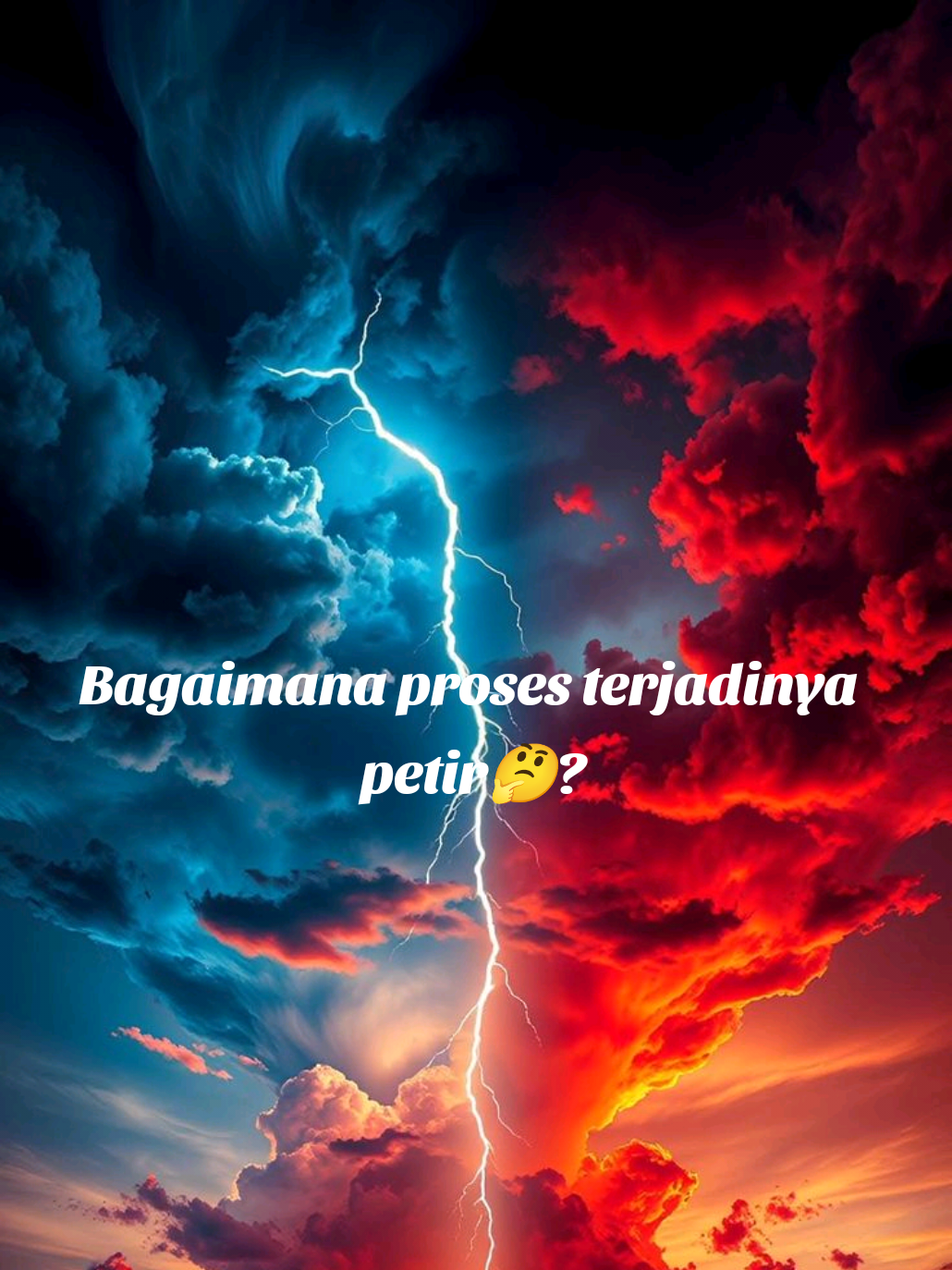 1. Terbentuk awan cumulonimbus Awan ini sangat tinggi dan besar, biasanya muncul saat cuaca panas berubah jadi mendung. Di dalam awan, butiran air dan kristal es saling bertabrakan karena arus udara naik-turun yang kuat. 2. Pemishan muatan listrik Akibat tabrakan itu, terjadi pemisahan muatan: Muatan negatif (elektron) terkumpul di bagian bawah awan. Muatan positif terkumpul di bagian atas awan. 3. Induksi ke bumi Muatan negatif di dasar awan mendorong elektron di permukaan bumi, sehingga permukaan tanah menjadi bermuatan positif. Jadi, antara awan dan bumi muncul perbedaan potensial listrik yang sangat besar. 4. Terjadi loncatan listrik Kalau beda potensialnya cukup besar (bisa ratusan juta volt ⚡), udara yang tadinya isolator akan “jebol” dan menjadi konduktor. Loncatan listrik inilah yang kita lihat sebagai kilatan petir. 5. Terdengar suara guntur Petir membuat udara memuai sangat cepat → terbentuk gelombang kejut → itulah suara guntur yang menyusul setelah kilatan cahaya. 🔎 Singkatnya: Petir terjadi karena perbedaan muatan listrik di awan dan bumi (atau antar awan), lalu meledak jadi kilatan cahaya dan suara akibat loncatan listrik. #faktaunik #petir #foryou #fypage 
