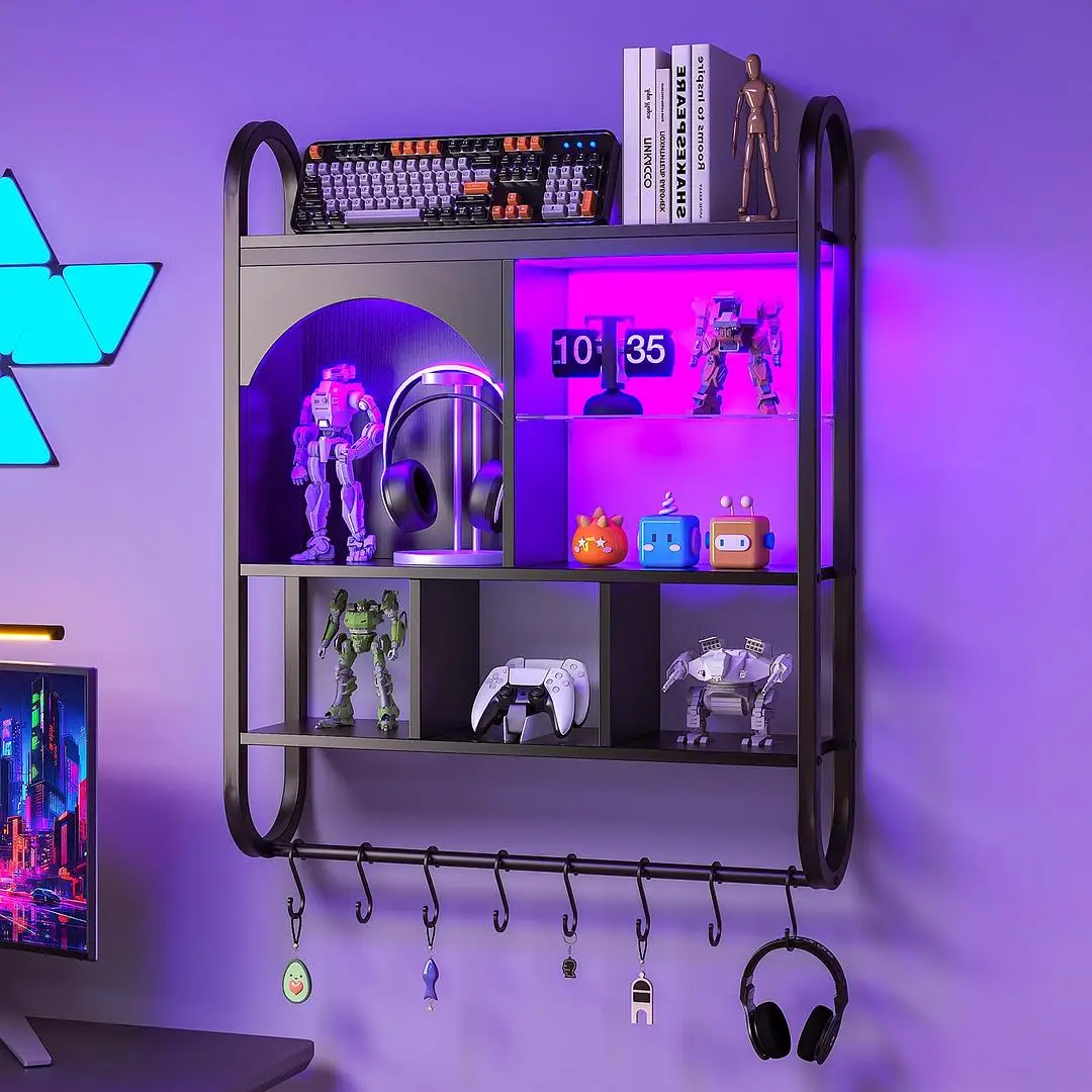 Gaming Shelf for Wall 35inch, Floating Shelves for Wall with Led, Large Wood Shelf for Industrial Pipe Shelving Bathroom Wine Coffee Bar Rack Living Room Decor - $69.99 Floating Shelves with Lights, Led Shelves for Wall, Gaming Room Decor Display Shelf, Lighted Bar Shelves, Extra Hanging Hooks Storage, Sturdy Fast Assembly Great Weight Capacity-Black - $79.99 Kavaas Neon Sign for Gamer Room Decor - LED Game Neon Sign for Teen Boy Room Decor - Best Gamer Gifts for Boys, Kids - $29.99 when your wall’s feeling empty but also kinda extra. these shelves? they do the job and then some. add the kavaas neon sign and suddenly your room’s got a whole new energy. lowkey flex but make it chill. 💡🖤 #WallDecor #GamingRoomIdeas #NeonSign #FloatingShelves #LEDLighting