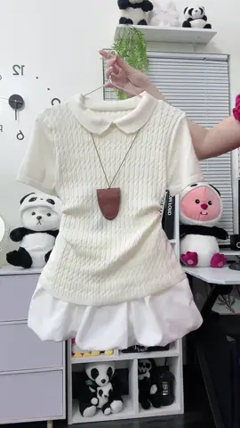 Áo len trơn cộc tay cổ sen xinh #doureview #stylehanquoc #xuhuong 