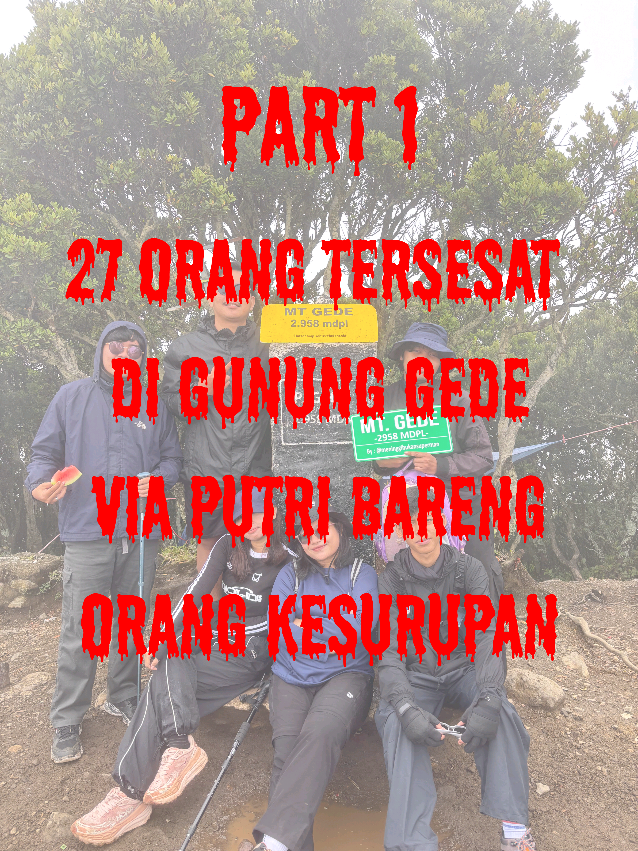 Perdana Nyasar di gunung gede via putri.  Rombongan gue turun jam 16:10 udah terlalu sore banget, kita harus pulang karna ngejar waktu, kebetulan rombongan gue yang paling terakhir turun udah ga ada orang lagi yang turun, dari surken sampe pos 3 itu pas banget magrib jam 18:00 gue denger suara orang kesurupan di pos 3 teriak teriak, disitu gue ketemu rombongan yang lain, jadi kita semua pulang bebarengan total 27 orang, rombongan gue cuma ber 5, gabung ke rombongan orang supaya balik bareng bareng, dan gue balik bareng rombongan yang kesurupan juga, awalnya gue gatau kalo ada yang kena di rombongan itu, posisinya temen gue HAID, itu temen gue juga ngerasa kaya ada something yang gangguin dia, ngerasa lagi ada yang perhatiin dia, udah banyak nethinknya tapi temen temen gue ngejaga supaya temen gue yang HAID ini ga ke trigger sama yang kesurupan, karna posisinya udah malem, itu kita jalan mulai jam 7 karna sampe pos 3 istirahat dulu, logistik abis, p3k tinggal seadanya.  Kita jalan lewat jalur lama arah turunnya, cuma ko ga sampe sampe ternyata kita tersesat ga ada jalan, di ujung jalan jurang, disitu kita semua panik tapi tetep tenang, dan gue baru sadar kita tersesat itu selama 8 jam 30 menit. Dari jam 19:00 - 03:30. #gununggede #gununggedepangrango #gununggede2958mdpl #nyasar #tersesat #nyasardigunung #tersesatdigunung #firsttime #2958mdpl 