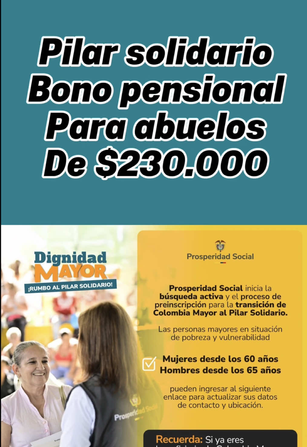 Inscripciones abiertas para recibir el bono pensional de $230.000 de prosperidad social‼️ #prosperidadsocial #pension #inscripcionesabiertas #abuelos #colombia 