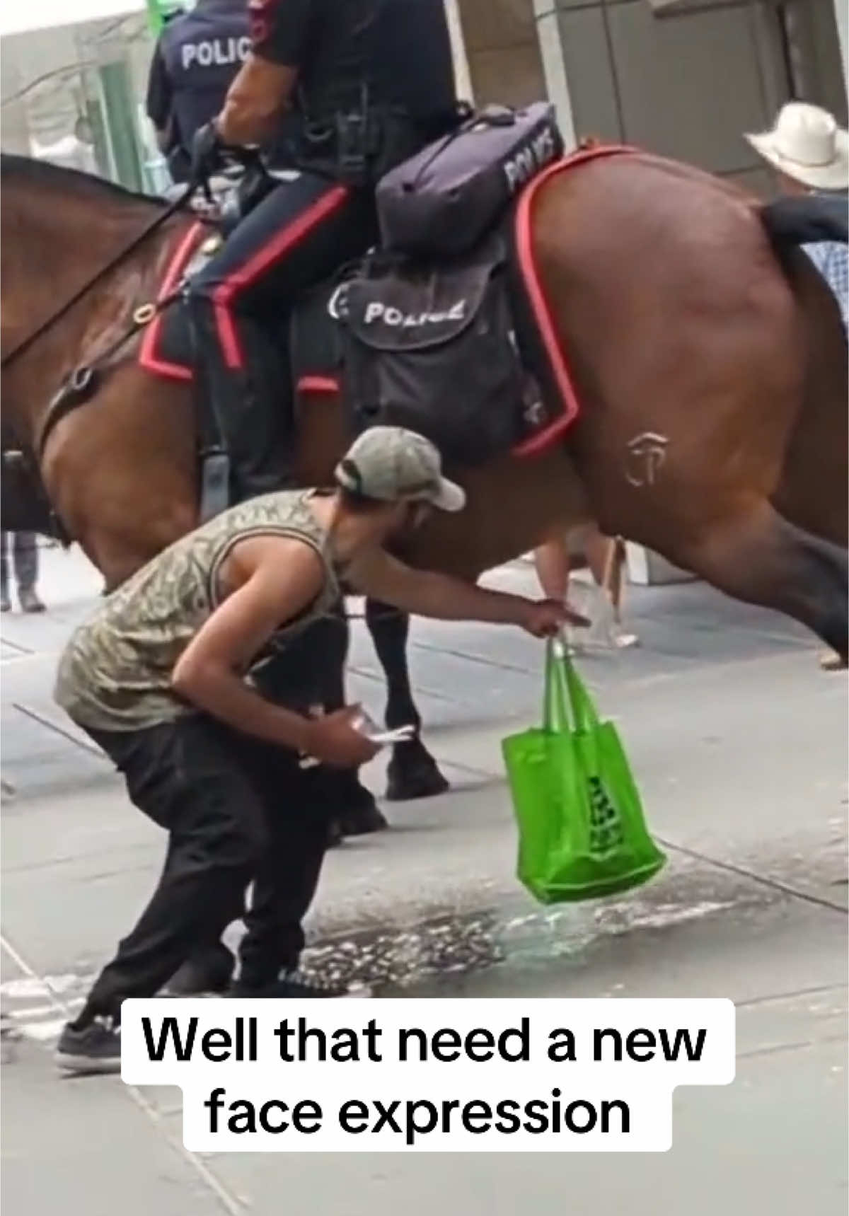 Can’t even make this s up. 😭 #fyp #jets2holiday #cowboy #police #horse #piss #maga 