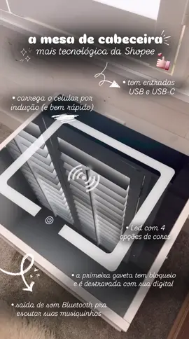 A mesa de cabeceira de quarto mais tecnológica que você vai ver por aqui! Carregar celular por indução, gaveta com bloqueio de digital e com led com 4 cores LINK NOS COMENTÁRIOS  #tecnologia #mesadecabeceira #carregadorporinducao #digital 
