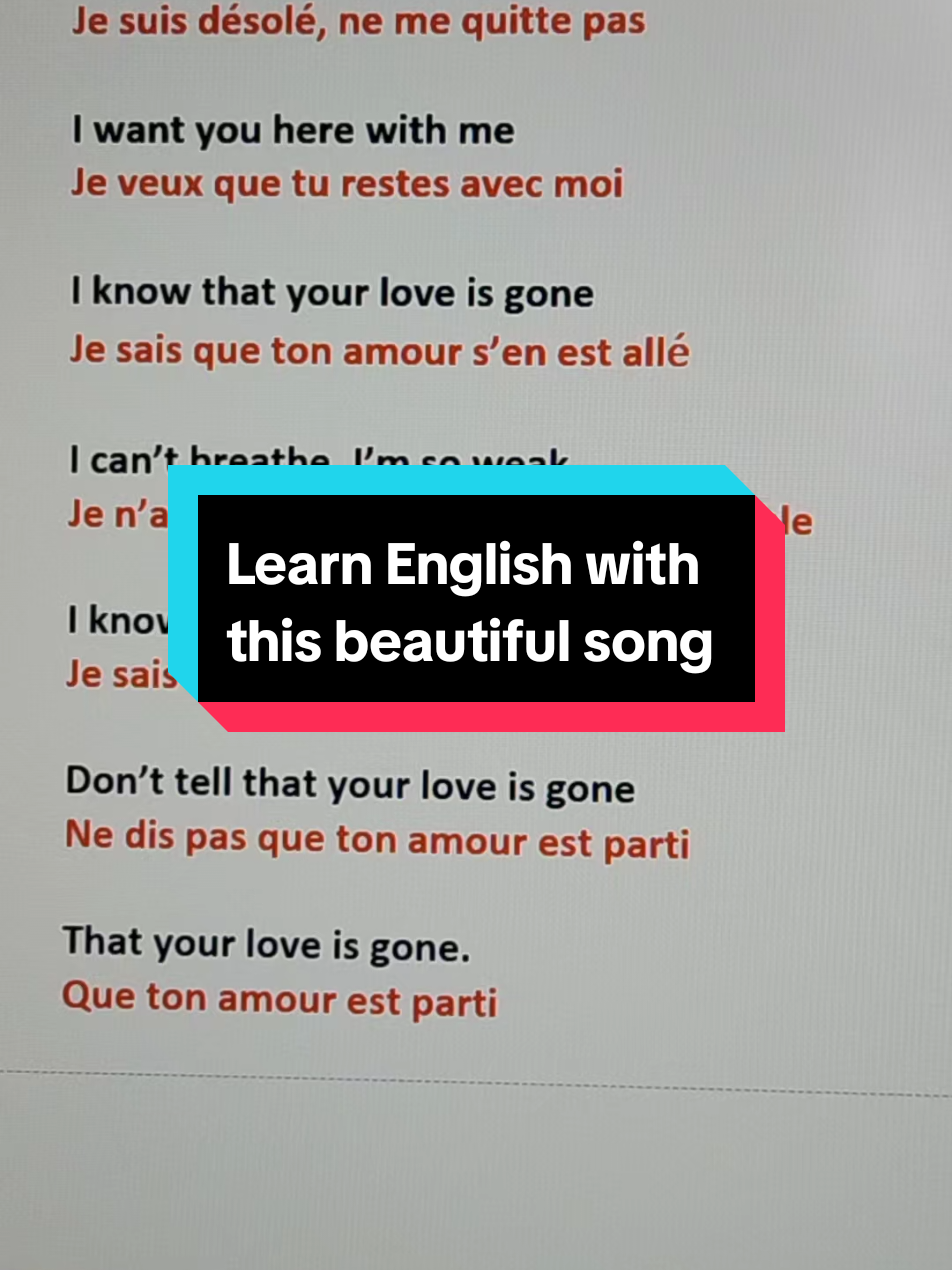 Learn English through this song  #anglaisvsfrancais #anglaisfacile #fyp 