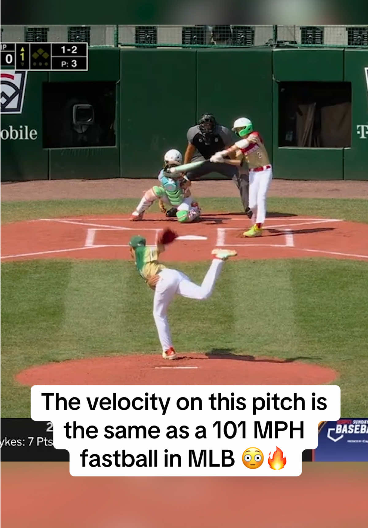 Little League mounds have a shorter distance to home plate, so this 78 MPH pitch is the equivalent to facing an MLB pitcher throwing 101 😱 #baseball #MLB #llws 