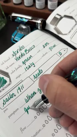 Answer to last week’s “guess the ink” pop quiz - Scribo Verde Bosco 💚 2 people actually guessed it right on TikTok and YouTube! Pen: Sailor 1911 Realo (with Bokumondoh urushi design) in Broad nib Notebook: Endless InkJournal Find it here - https://www.inkjournal.com/products/endless-recorder-inkjournal-special-edition-a5-notebook #handwriting #inkjournal #fountainpen #fountainpenink #sailorpen