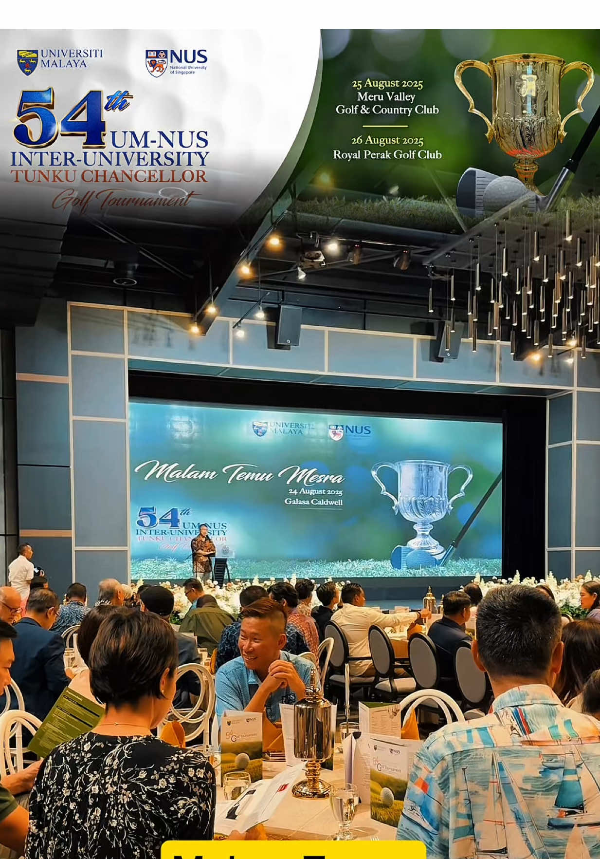 A spectacular dinner tonight brought together 54 golfers from Universiti Malaya and 54 golfers from the National University of Singapore where laughter and warm camaraderie filled the air. But today, the toasts turn into tee-offs, and the spirit of rivalry takes centre stage in the 54th UM-NUS Inter-University Tunku Chancellor Golf Tournament! 🏆⛳️. Best of luck for both teams! #fyourpage 