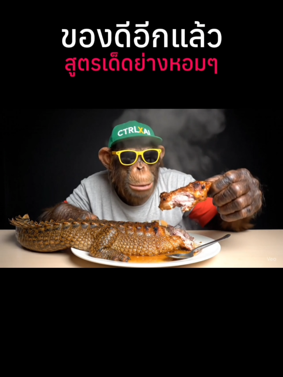 จระเข้ย่างสูตรลิงใส่หมวกเขียว |#ลิงชิมแปนซี #อาหารป่า #เทรนวันนี้ #จรเข้ย่าง #อาหารแปลก 