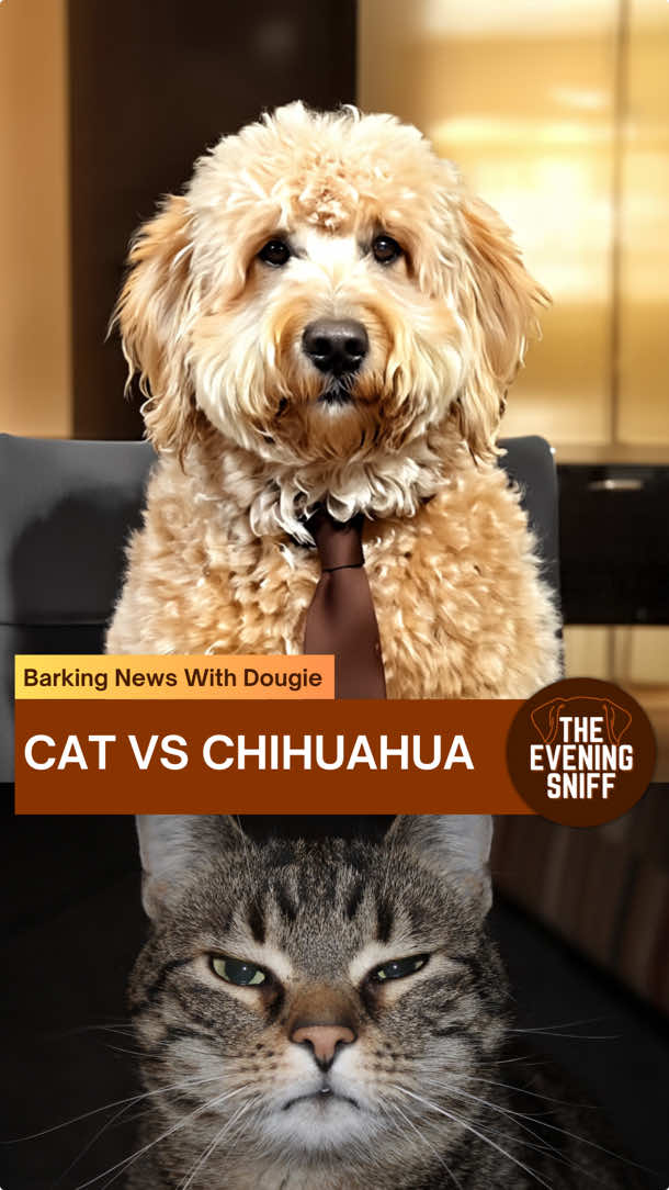 🦴Follow for the latest updates! Cat vs Chihuahua Attempted Home Invasion. #newsparody #funnydogs #dogsoftiktok #dogcomedy #funnydogvideos #goldendoodle #chihuahua #doberman 