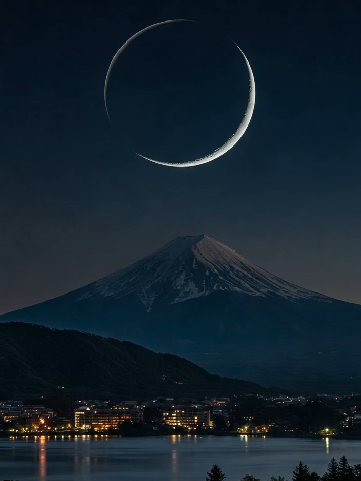 【光り輝く街を見守る三日月】  #日本 #風景 #日本の絶景 #癒し #絶景スポット  #Japan #cityscape #travel #nature #landscape