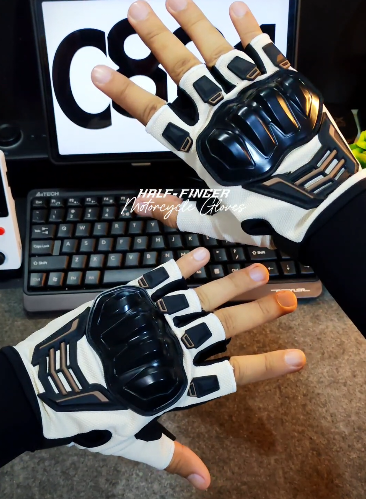 Ride with grip and style! These half-finger motorcycle gloves give you full control and comfort on every trip. #gloves #motorcyclegloves #halffingergloves #cyclinggloves #ridinggloves 