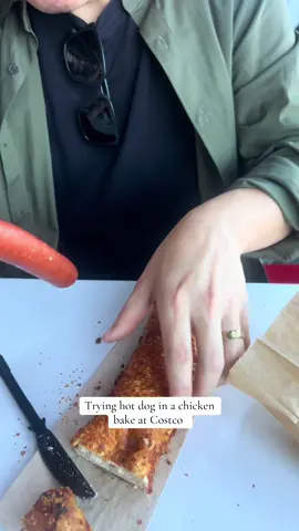 Why does this look a little raunchy 😂😂 #fyp #costco #hotdog #costcohotdog #chickenbake 