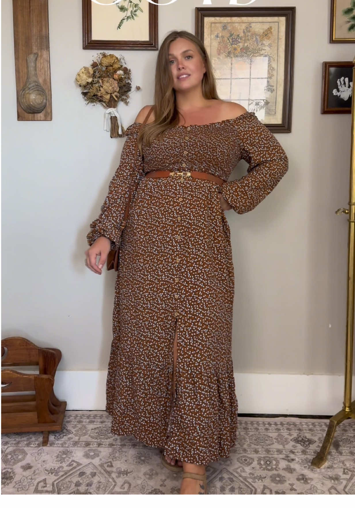 Literally the most perfect flowy, comfortable throw on and go dress. I feel so pretty in it and the brown is perfection 😍😍 #plussizefashion #midsizefashion #fallfashion 