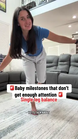 Gross motor milestones go beyond just rolling, sitting, crawling, walking! Single leg balance is a milestone pediatric physical therapists also look at. So.. let’s talk about it! #childdevelopment #babydevelopment #pediatricphysicaltherapy #babymilestones #parenting 