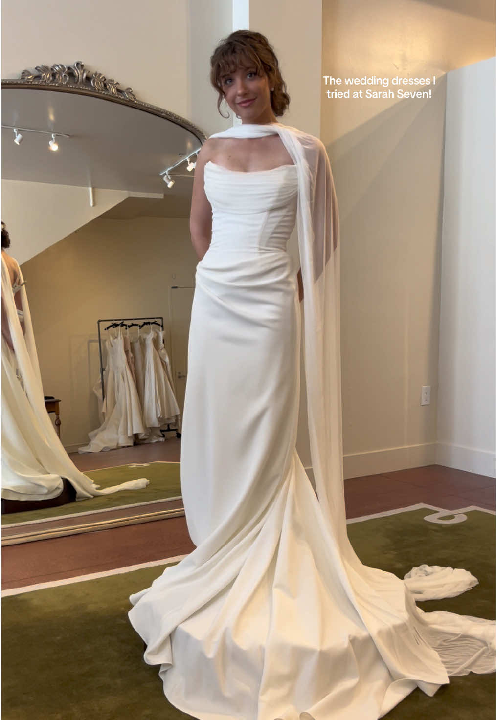 All the stunning wedding dresses I tried at Sarah Seven! There were two from here that were definitely contenders! Such beautiful drapery! 🥰💍💕 #weddingdressshopping #weddingdresstryon #weddingdresses #weddingdress #classic 