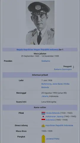 Raden Said Soekanto Tjokrodiatmodjo adalah Bapak Kepolisian Negara Republik Indonesia, yang menjabat sebagai Kepala Kepolisian Negara (Kapolri) pertama pada tahun 1945-1959, sekaligus peletak dasar kepolisian nasional yang profesional dan modern. Beliau lahir di Bogor pada 7 Juni 1908, menempuh pendidikan di bidang hukum dan kepolisian, serta diakui sebagai pahlawan nasional atas jasa-jasanya dalam membangun institusi Polri. #jendral #polisiindonesia #polriindonesia #fyppppppppppppppppppppppp #creatorsearchinsights 