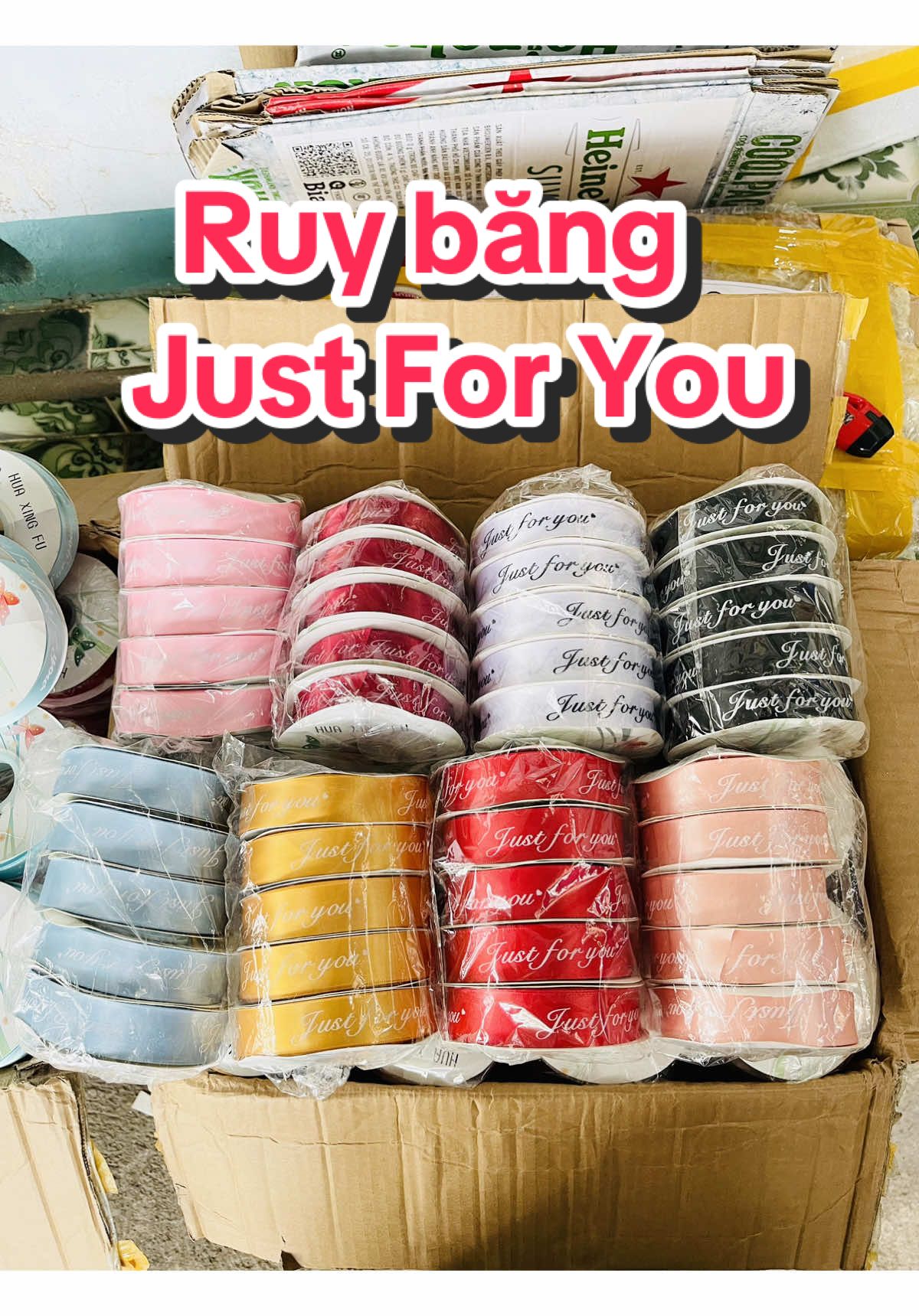 Ruy băng lụa in chữ Just For You 🥰 ruy băng thắt nơ đẹp nhiều màu sắc #ruybanglua #ruybang #ruybanghandmade #ruybangkidcare #ruybangvoan 