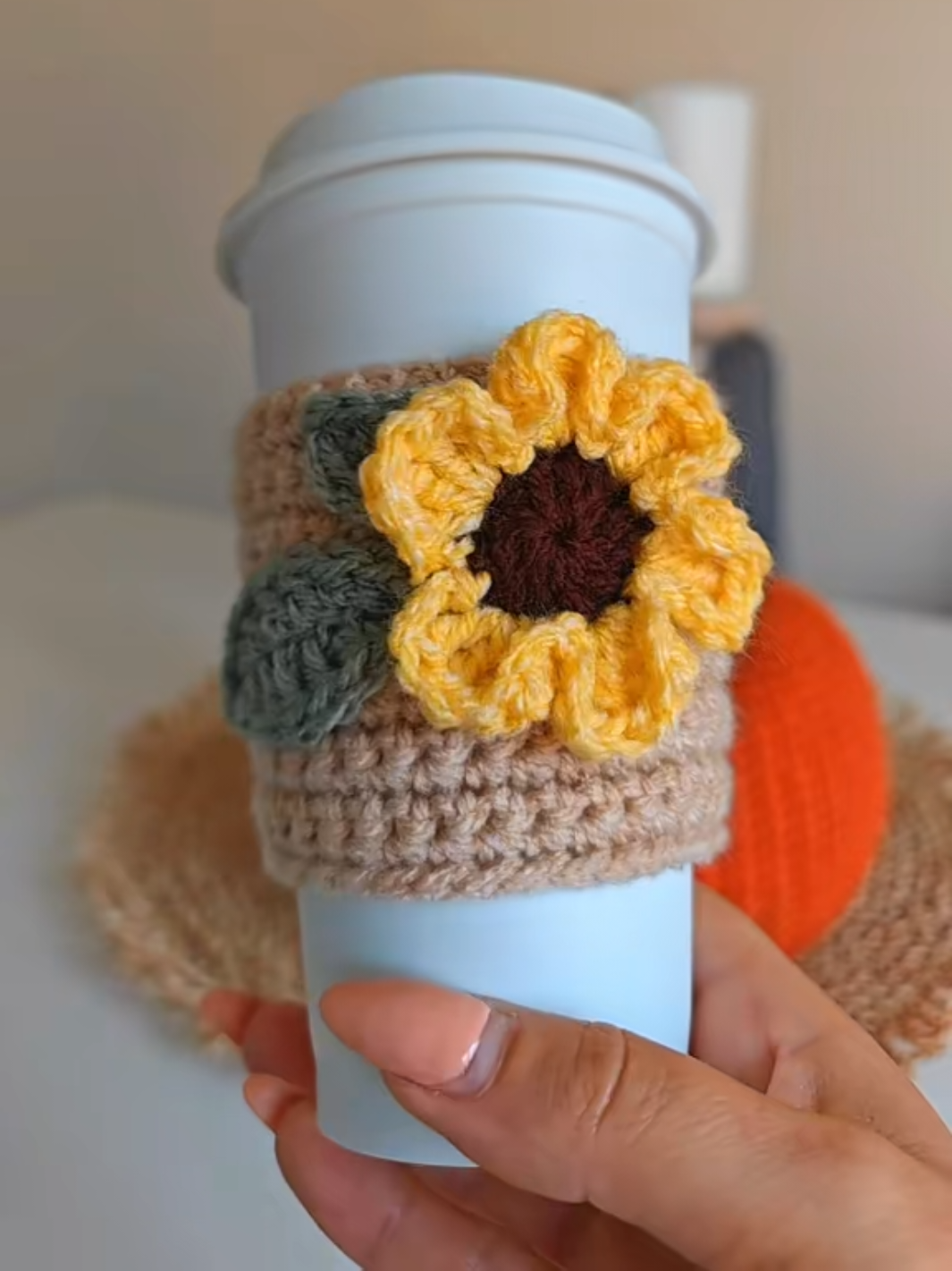 My coffee is wearing a sweater too 🍁☕🧶 #crochetersoftiktok  #PumpkinSeason #FallVibes #AutumnCrochet #crochet 