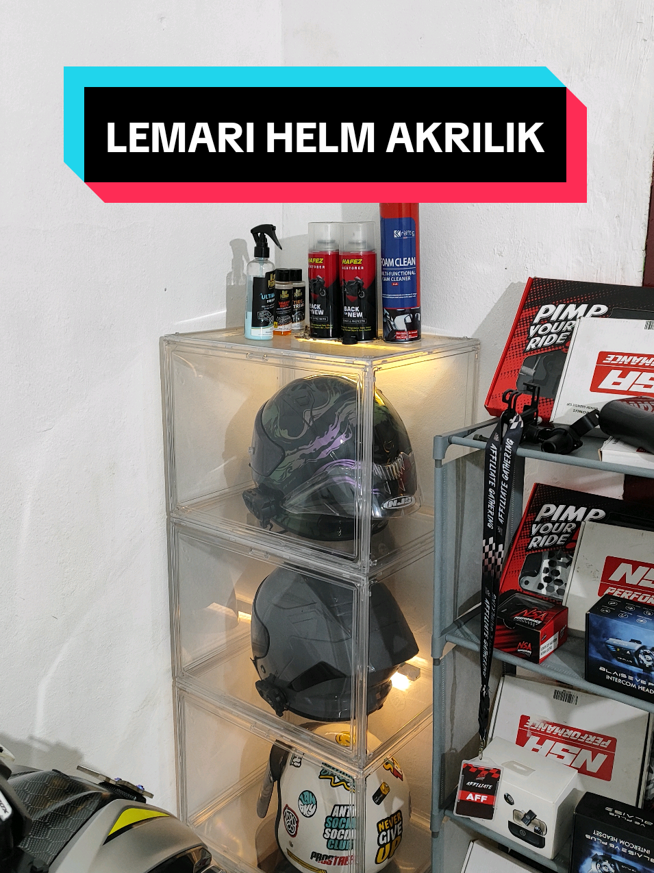 Membalas @alrmzyy Lemari helm akrilik cakep gak kaleng - kaleng ✅ #lemarihelm #lemarihelmakrilik #lemariserbaguna #aeroxalphadowmaize #aeroxalphamodifikasi 