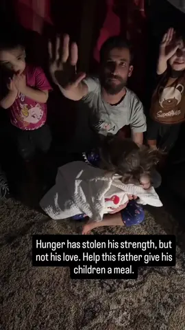 Hunger has stolen his strength, but not his love. Help this father give his children a meal. Link in bio to save a life. #gaza #fyp #makingadifference #communitysupport #palestine #helpothers #giveback #humanity #support #donate #savepalestine