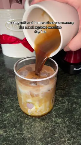 enjoy my fail of layering my caramel macchiato so now it’s a ✨caramel latte✨ #coffeeathome #caramellatte #nespresso #iconjuiceglass #espressomachine (pls give me recipe ideas i need to save so much money LOL) 