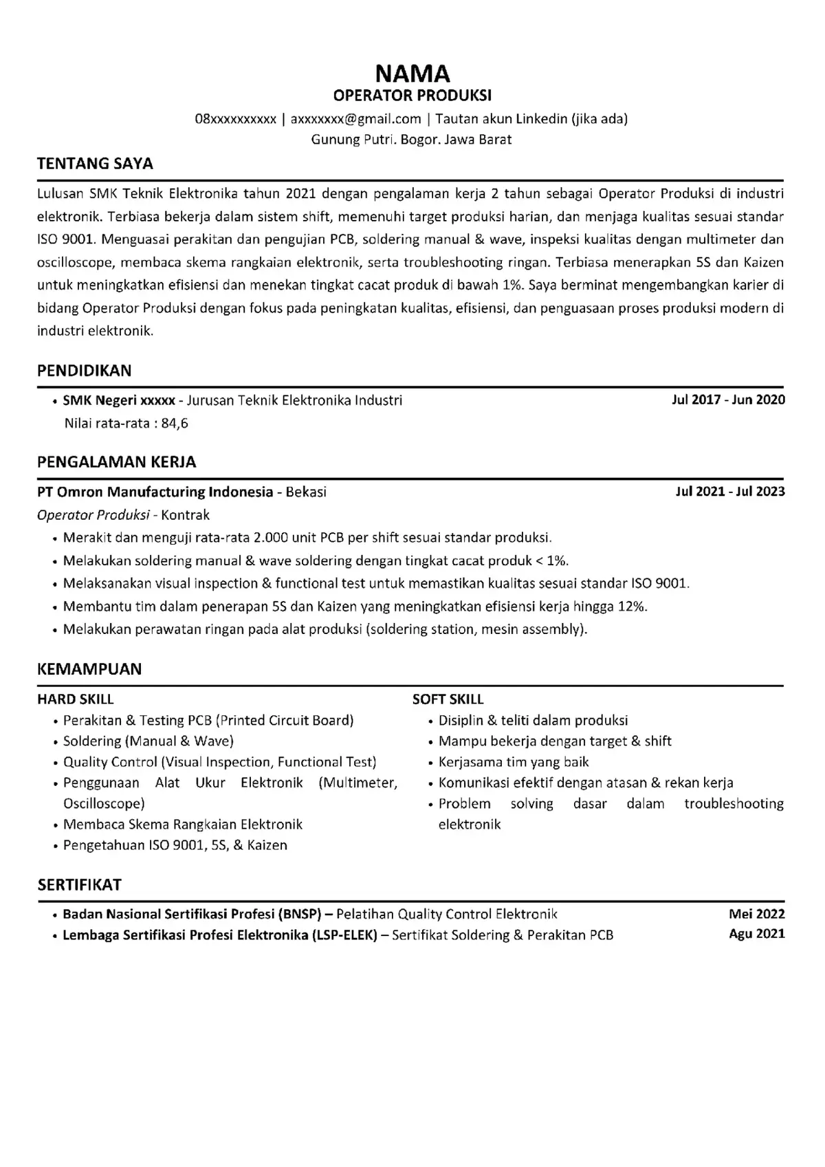 Ingin cepat dipanggil kerja?” Jangan biarkan lamaranmu diabaikan HRD karena CV tidak sesuai sistem ATS! Dengan Template CV & Surat Lamaran ATS-Friendly (Editable di Canva) ini, kamu bisa: Menarik perhatian HRD dalam 6 detik pertama Lolos sistem ATS tanpa ribet Siap dipakai untuk melamar Operator Produksi Elektronik & posisi industri lainnya Cukup edit di HP/Laptop ➜ simpan ➜ kirim ➜ panggilan interview menanti! Klik link di bio sekarang sebelum kehabisan! #CVATS #TemplateCV #OperatorProduksi #LamaranKerja #JobSeekerIndonesia #LowonganKerja #KerjaCepat #HRDIndonesia #KerjaImpian #DapatKerja  #cvatsfriendly 