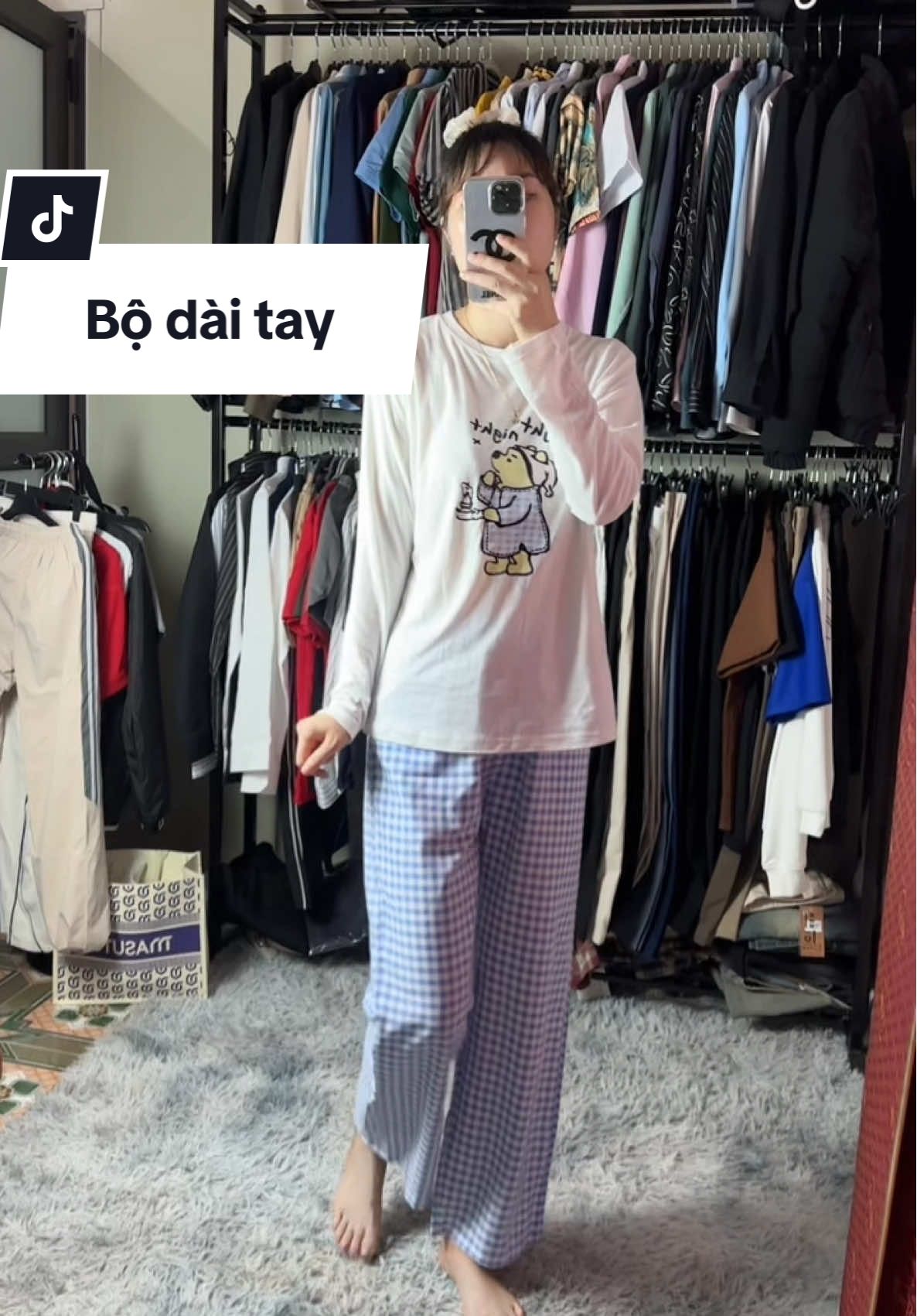 Bộ DÀI TAY nữ vải xước quần caro siêu xinh #xuhuong #bothudong #quanaohottrend #quanaonu 