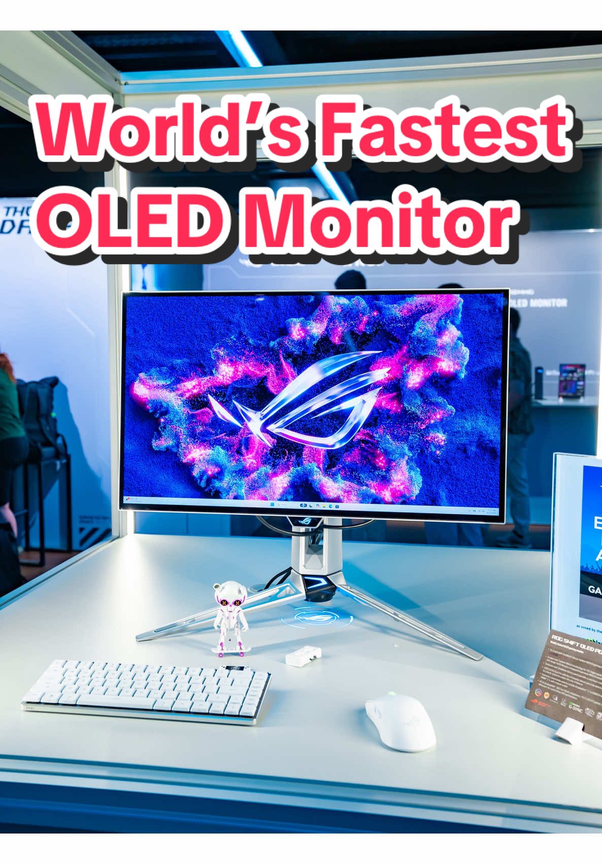 The fastest monitor in the world 🖥️😮‍💨 Say hello to the ROG Swift PG27AQWP-W which boasts some ridiculous specs 👀 27 inches, 720Hz refresh rate, true black glossy tandem OLED panel, transparent back panel 💪🏻 Would you use one of these for gaming? 👀 #gamescom #gamingmonitor #oled #gamingsetups #pcsetups 