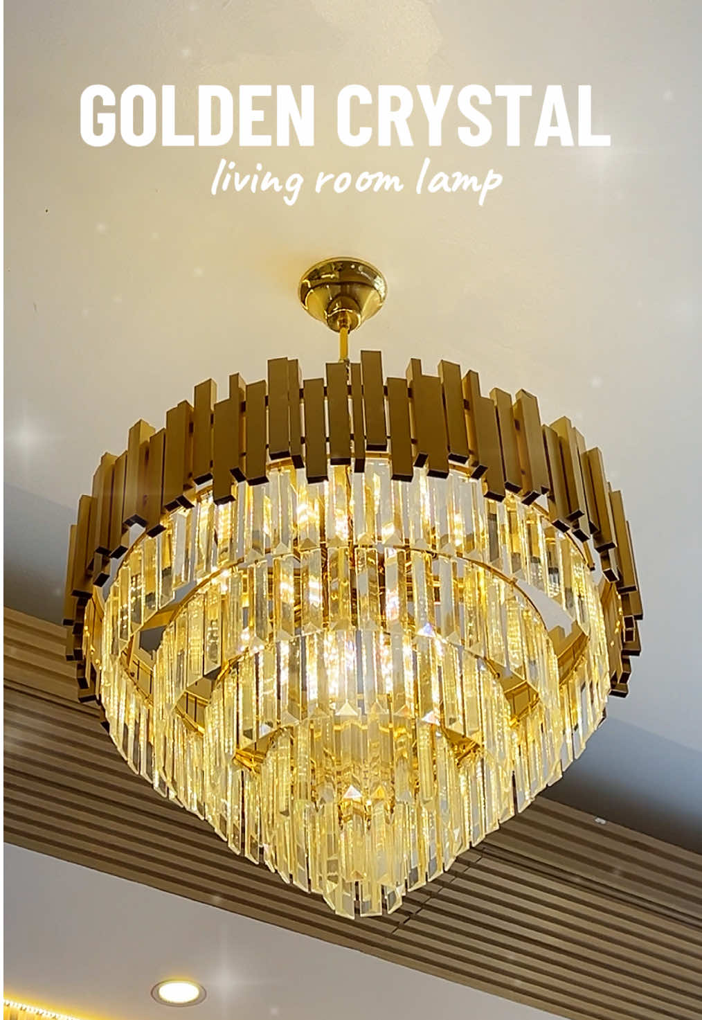 Golden Crystal Chandelier Lamp! ✨ #chandelier #chandelierlight #light #livingroomlights #lamp 