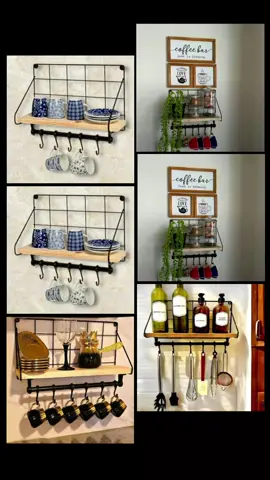 ☕️✨ Kahve köşende şıklık & düzen bir arada! 📌 Ahşap raf + 6 metal askılık 🪄 Fincan, kavanoz ve aksesuarlarını estetik şekilde sergile! 📏 42x13x20 cm ölçülerinde, dar alanlara bile uyumlu 💛 Kahve köşeni şimdi yenile! 🌿 #kahvekösesi #mutfakdekor #evdekorasyonu #minimalhome #mutfakönerileri   