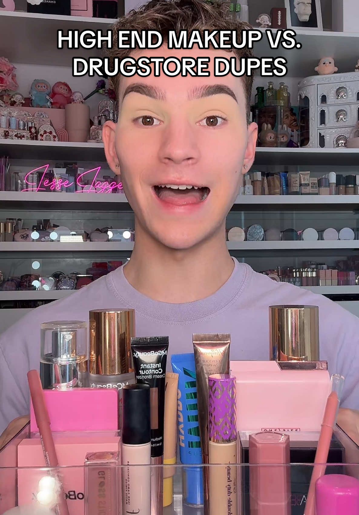 Which side is winning so far!? #makeupdupes #makeup #makeupchallenge #highendvsdrugstore #drugstoremakeup 