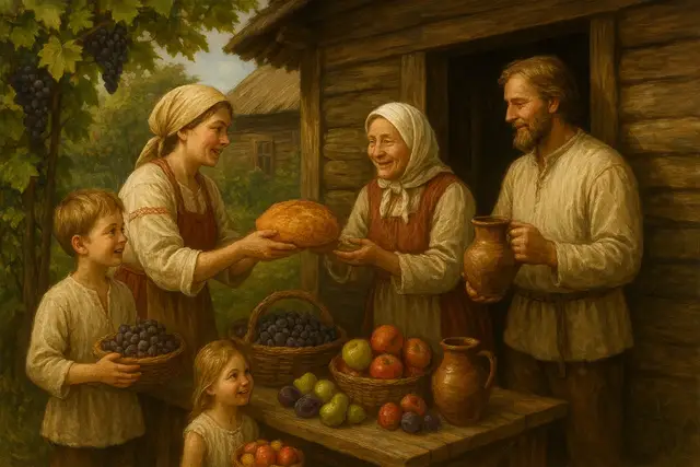 Славянский календарь всегда был тесно связан с природным ритмом. В конце августа наступало время, когда виноградные гроздья наливались соком, ягоды и поздние фрукты достигали сладости. 25 августа считался днём щедрых даров - праздником изобилия и дележа, когда каждая семья стремилась угостить соседей плодами своего труда. Щедрость в этот день воспринималась не как потеря, а как приобретение. Считалось: чем больше отдашь, тем богаче будет дом и тем спокойнее пройдёт осень. Основа этой мудрости проста: делясь дарами земли, человек укреплял мир в общине и завязывал прочные нити дружбы.  Обряды и заговоры В этот день хозяйки выносили на стол корзины с виноградом, яблоками, сливами, грушами, приговаривая: «Щедрость множит богатство  и в доме, и в сердце. Как виноград вяжется гроздьями, так и добро пусть вяжется в людях». Дети, которых посылали к соседям с угощением, говорили: «Ягода сладка для всех - пусть мир будет сладок для нас». Было принято оставлять часть урожая у крыльца для путников. Маленькие горсти ягод или яблоки клали на лавку, приговаривая: «Дарю от души - добром возвращусь». Мужчины в этот день старались помогать друг другу в хозяйстве, делая добрые дела без лишних слов. Перед началом работы говорили: «Щедрой рукой возьму - щедрой рукой и верну». Пословицы и поговорки Народная мудрость хранила дух щедрого дня в коротких выражениях: «Щедрый в доме - мирный во всём». «Делись яблоком - получишь сад». «Кто виноградом угостил, тот сердцем открылся». «Щедрость не убавляет, а прибавляет». Эти пословицы учили: щедрость - не пустая трата, а вложение в мир, согласие и радость.  Приметы 25 августа Если виноград сладкий - осень будет спокойной. Если яблоки уродились крупные - жди добрых гостей. Кто в этот день угостит соседа, тот всю осень будет в согласии с родными.  Символика дня Виноград считался символом полноты и изобилия, яблоки - здоровья и дружбы, сливы и груши - сладости жизни. Дележ этих плодов был образом внутреннего мира: человек отдавал часть своего достатка, чтобы укрепить отношения и очистить сердце от скупости. Сегодня 25 августа можно вспомнить этот древний обычай. Поделись чем-то вкусным с друзьями или соседями - будь то виноград, яблоки, мед или сладкая выпечка. При этом произнеси: «Щедрость множит богатство - и в доме, и в сердце». Эти простые слова помогут наполнить день радостью. Ведь дарить - значит приумножать. Поделённый фрукт становится вкуснее, а улыбка, вызванная угощением, возвращается к тебе теплом. Таким образом, День щедрых даров - это не только праздник урожая, но и урок: богатство - не в том, что спрятано в закромах, а в том, что щедро разделено с другими. Ведь именно щедрость делает осень мирной, дом полным, а сердце лёгким.