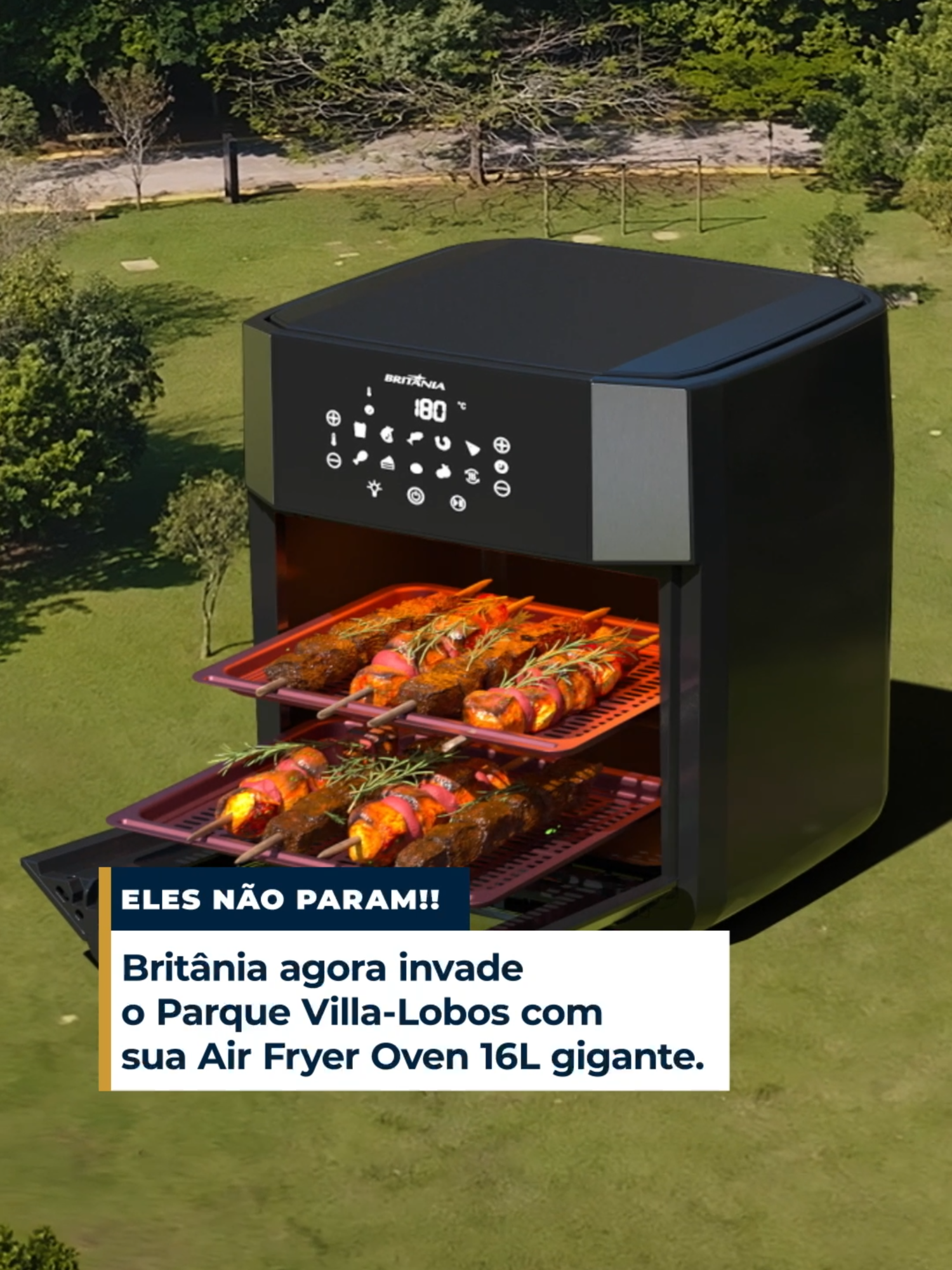Alô, alô Sampa! 🤩 Com 16 litros de capacidade e acessórios removíveis, a Air Fryer Oven Britânia prepara vários alimentos de uma só vez. Mais praticidade e sabor na sua cozinha. ✨ #Britânia #VocêNoModoBritânia #AirFryer