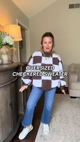 If it’s oversized and checkered chances are I’ll wear it every single day 🤎 #oversizedsweater #checkeredprint #checkeredsweater #fallfashion #TikTokShopFashion 