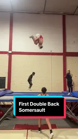 Huge shoutout to Leelan for landing his first double back somersaults solo! #doublebackflip #TrampolineGymnastics #flipsandtricks #fyp #viral 