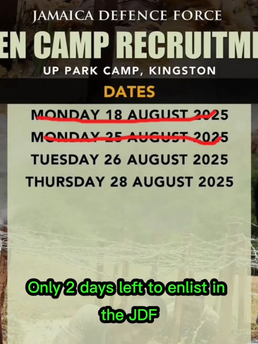 JDF is recruiting tomorrow (August 26, 2025).  Only two days left. #jdf #jdfrecruitment #futuresoldier #jdftiktok #jamaica 
