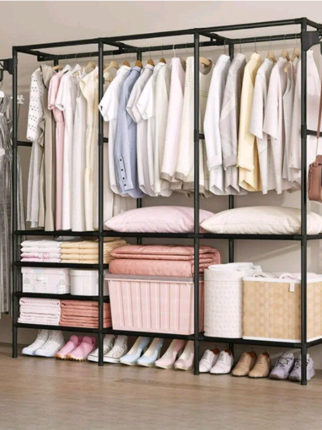 Arara Com Sapateira Cabideiro e Prateleiras Preto / Branco Guarda Roupa Portátil Multifuncional Grande. #casa #organizacao #decoracao #quarto
