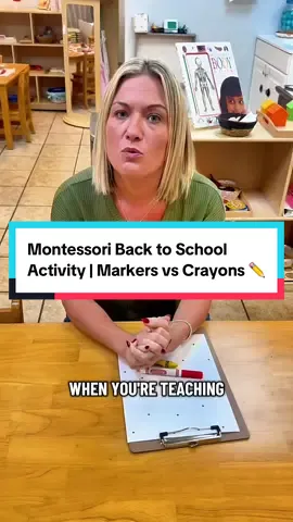 Montessori shelves are filling up for back to school 🍎✨  This toddler and preschool activity teaches the tools of childhood—markers for connecting dots, crayons for shading. A simple way to build fine motor skills, hand-eye coordination, and pre-writing practice while learning how to care for materials early in the school year.  #montessoritoddler #earlychildhoodeducation #MontessoriAtHome #ToddlerActivities #PreschoolActivities  