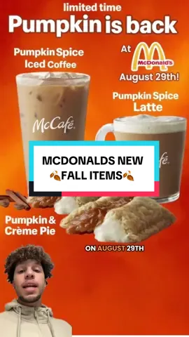 McDonald’s is bringing FALL back early! 🍂🥧                                            The brand NEW Pumpkin & Cream Pie + the cozy Pumpkin Spice Latte are officially on the way 👀☕️          This is peak fall vibes in every bite & sip — warm pumpkin spice, sweet cream filling, and that classic flaky crust 🔥 Would you try BOTH together or stick with just one? 👇 #McDonalds #PumpkinSeason #FallTreats #fallfood #newmenu