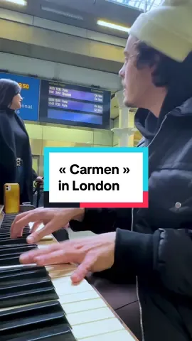 Old man did NOT expect that 😅 I was playing in London St Pancras station when this man asked me to play Carmen .. but SUDDENLY a passenger came with her suitcase and started singing 🤯 Turns out she is the world-famous opera star Aigul Akhmetshina !  should we do another video together ?? tell me in the comments.