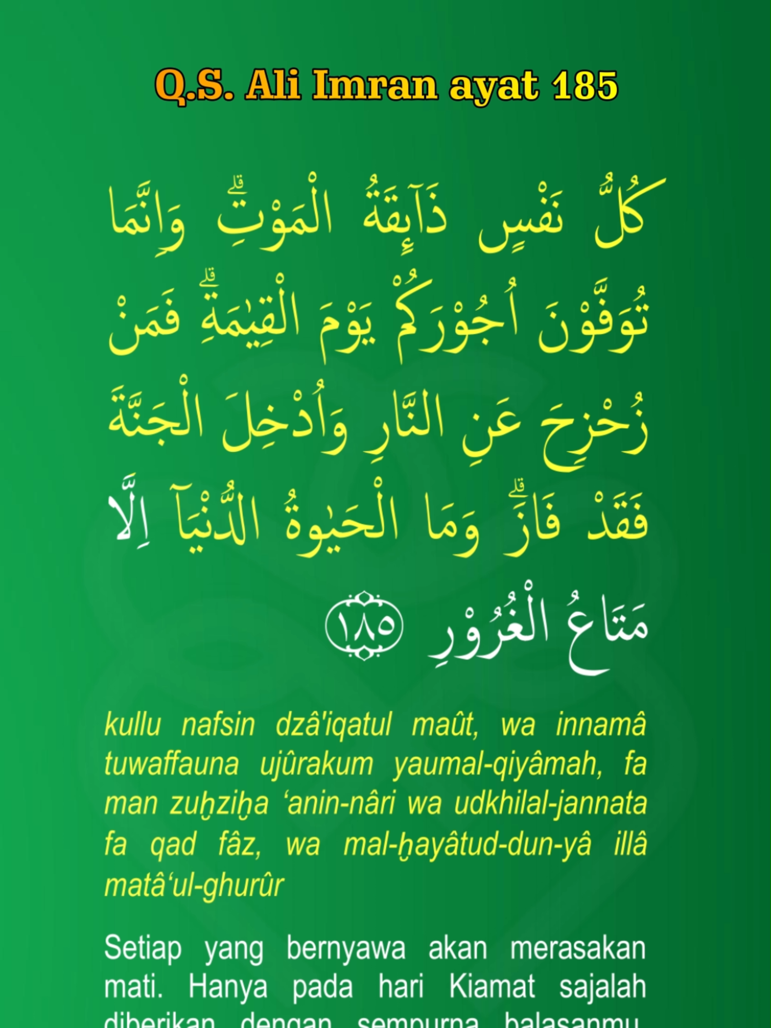 Surah Ali Imran ayat 185 #quran #tilawahalquran