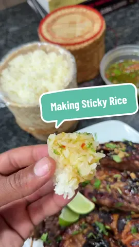 First time making sticky rice🔥🔥 Came out perfect! Had it with some Marinated Meats, Papaya Salad and Crack Sauce!! Best combo 😋🍴 #stickyrice #laofood #cracksauce #foodietiktok #recipeideas  