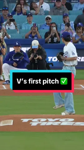 Ladies and gentlemen, I got the medicine, so you should keep ya eyes on the ball ⚾️   V from BTS throws out the first pitch at the Dodgers game! 💜  #BTS #BTSArmy #방탄소년단 #Taehyung @BTS 