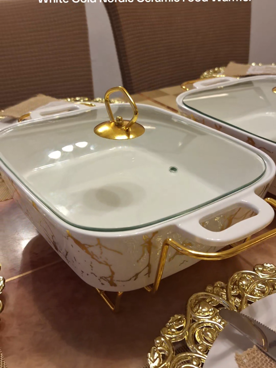 White Gold Nordic Ceramic Food Warmer‼️ #fyp #foodwarmer #elegantfoodwarmer #goldfoodwarmer #ceramicfoodwarmers 